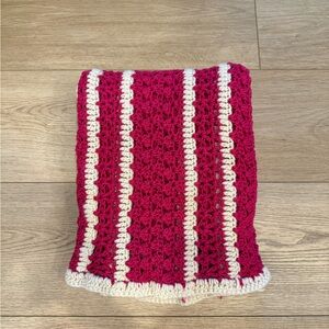 Hot pink and cream striped home made granny crocheted Afghan throw blanket 44x36